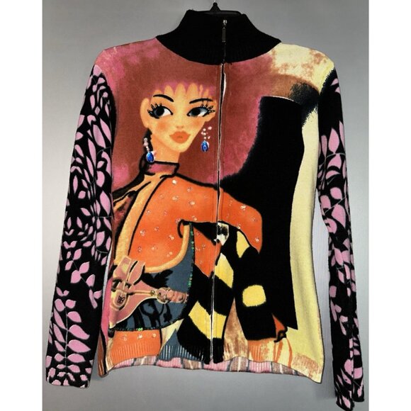 CUSTO Barcelona Beads Barbie inspired zip wool blend Knit Cardigan sweater Sm - Picture 2 of 15